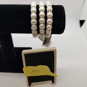White Button Pearl Bracelet Set